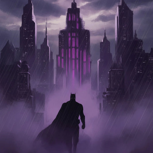 Batman Silhouette – The Silent Watch in the Rain Canvas Art
