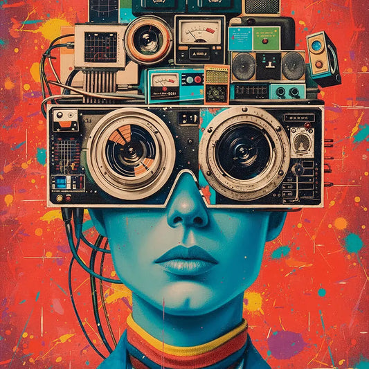 Retro Vision Overload – Surreal Techno Pop Art Portrait | Canvas Wall Art