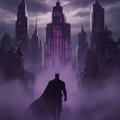 Batman Silhouette – The Silent Watch in the Rain Canvas Art