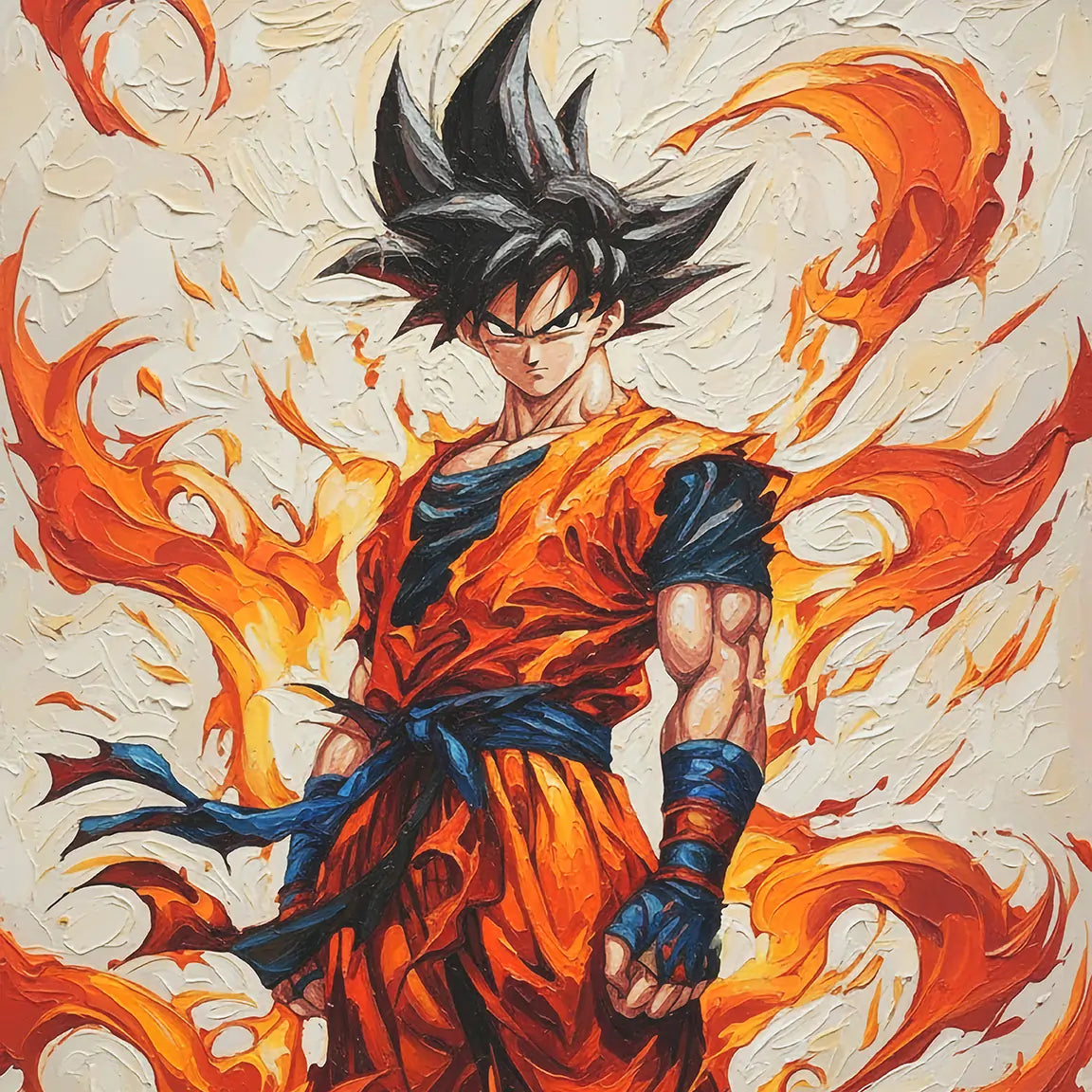 Fiery Saiyan Power – Textured Oil-Paint Anime Aura | Canvas Wall Art