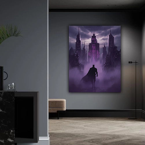 Batman Silhouette – The Silent Watch in the Rain Canvas Art