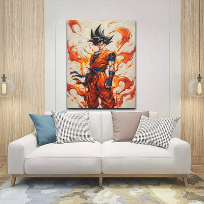 Fiery Saiyan Power – Textured Oil-Paint Anime Aura | Canvas Wall Art