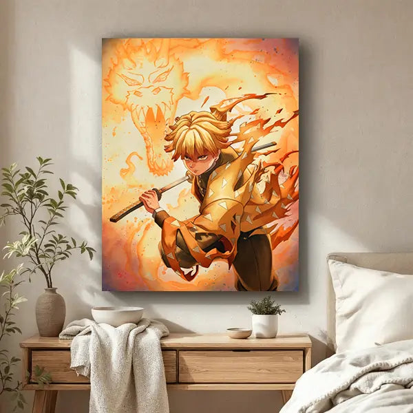 Zenitsu Agatsuma – Thunderclash Watercolor Burst | Anime Canvas Wall Art