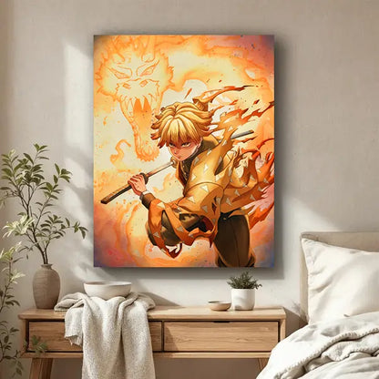 Zenitsu Agatsuma – Thunderclash Watercolor Burst | Anime Canvas Wall Art