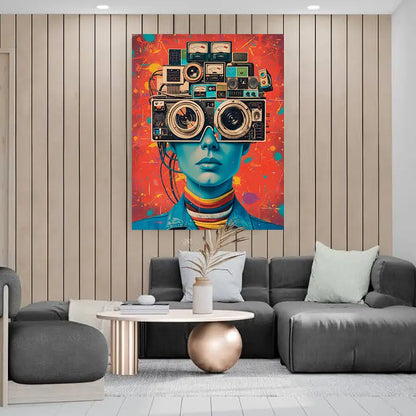 Retro Vision Overload – Surreal Techno Pop Art Portrait | Canvas Wall Art